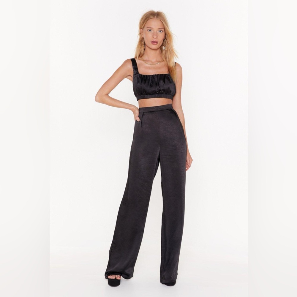 Nasty Gal satin the mood wide leg fool length trousers pants sz.4 (US0) - Picture 2 of 15